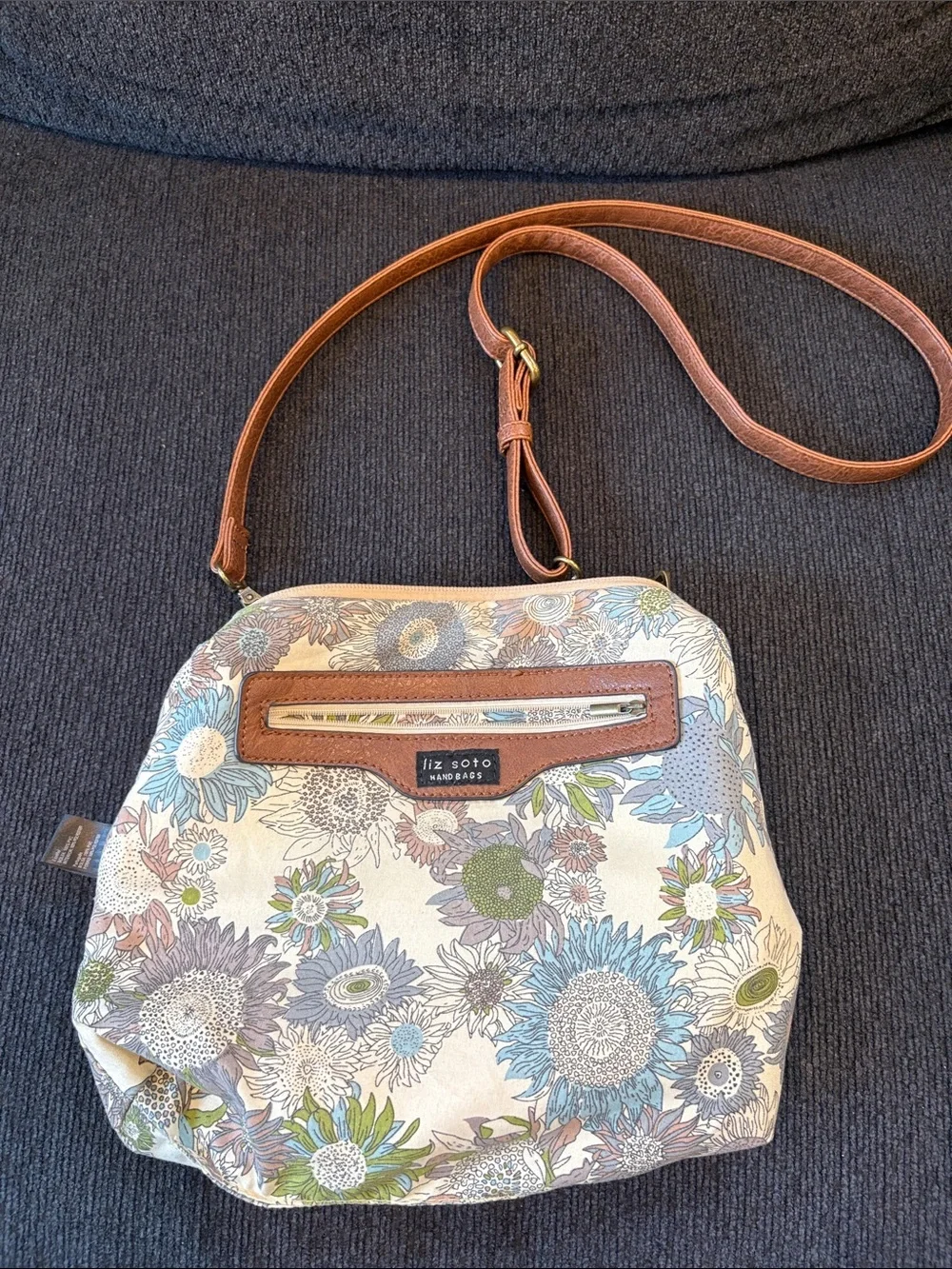 Neutral Beige Pebbled Faux Leather Crossbody with Brown Strap